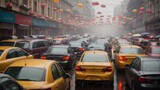 Fototapeta Nowy Jork - Street scene of a traffic jam on a rainy day, generative AI