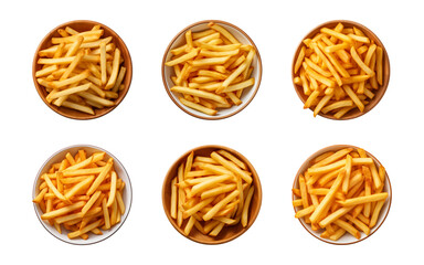 Wall Mural - Collection bowl of french fries isolated on a transparent background, top view