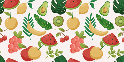 Poster - Seamless fruit pattern. Vector and summer pattern style for picnics, wallpapers and various prints. Juicy fruits, vector pattern.