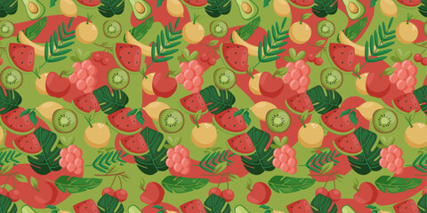 Leinwandbilder - Fruity stylish pattern. Various summer fruits scattered on the canvas, for decor, wallpaper, summer theme.