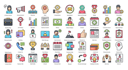 Wall Mural - Human Ressources Colored Line Icons Client Services Company Iconset in Filled Outline Style 50 Vector Icons