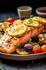 Poster - oven baked greek salmon on a plate