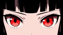 Cartoon Face Close-up With Red Eyes. Illustration For Anime, Manga In Japanese Style