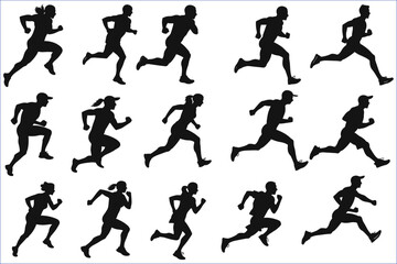 Wall Mural - Running people silhouette, Men and women runners silhouette, Runner silhouette	