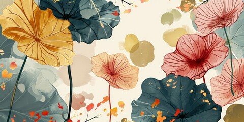 asian background, oriental japanese and chinese style abstract pattern background design with botani