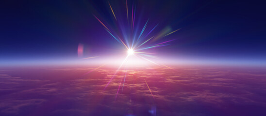 Wall Mural - sunrise from space aurora, 3d rendering