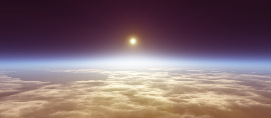 Wall Mural - sunrise from space aurora, 3d rendering