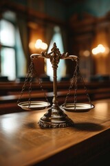 Poster - A wooden table with a metal scale placed on top. Suitable for various uses
