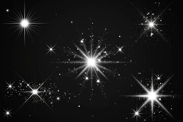 Poster - A beautiful set of sparkling stars on a black background. Perfect for adding a touch of magic to any design or project