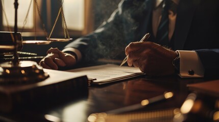 Aufkleber - A man in a suit sitting at a desk, focused on writing on a piece of paper. Suitable for office, business, or work-related concepts
