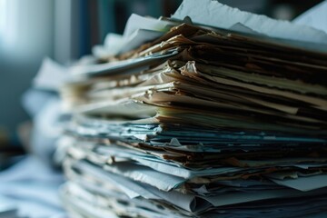 Aufkleber - A stack of papers placed neatly on top of a table. This image can be used to represent organization, paperwork, office work, or administrative tasks