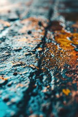 Aufkleber - A close-up view of a wet surface on a street. This image can be used to depict rainy weather or to symbolize the concept of urban life