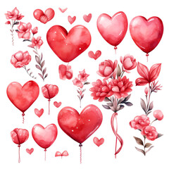 Wall Mural - Collection of Valentine's Day elements painted in watercolor. Generative AI