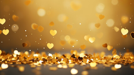 Wall Mural - Gold confetti hearts with copy space. Generative AI