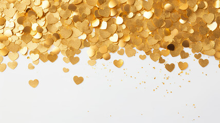 Wall Mural - Gold confetti hearts with copy space. Generative AI