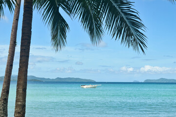 Port Barton, Palawan  Philippines - December 23 2023 - Beautiful coastline and turquoise water at the Port Barton Beach in San Vicente, Palawanin the White Beach near Port Barton