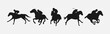 silhouette of horse racing set. sport, competition, rider, jockey, race. isolated on white background. vector illustration.