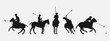 silhouette set of polo player. sport, horse, competition. different action, pose. vector illustration.