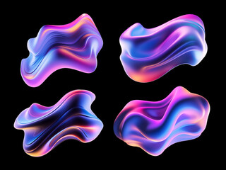 Wall Mural - colorful wavy melted liquid 3d shapes isolated. neon holographic distorted fluid shape. ai generated