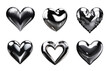 Melty chrome heart icons isolated. Melted metal hearts png with reflections. Ai generated