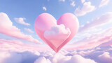 Fototapeta Niebo - Kocham Cię, różowy wzór serca i niebieskie niebo