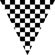 Monochrome vector graphic of a white square superimposed with a chequered triangle shape