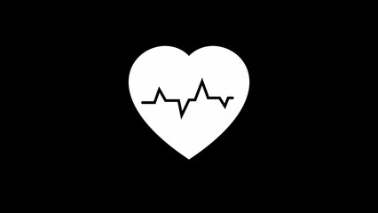 Black background with a white heart symbol incorporating a heartbeat line.