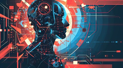 Wall Mural - Illustration of artificial intelligence and humans