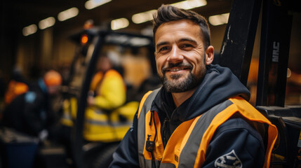 Smiling forklift driver