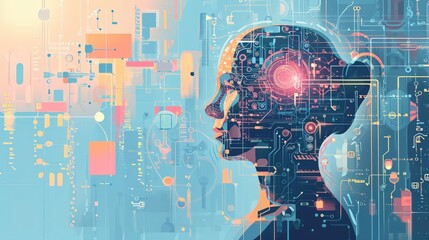 Wall Mural - Illustration of artificial intelligence and humans