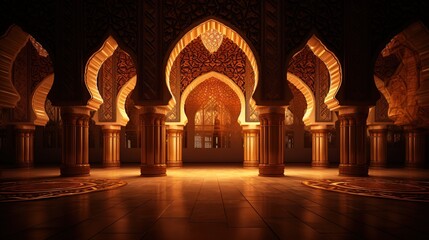 Wall Mural - Interior of Mosque, Concept of Ramadan Kareem, Islamic Background, Generative Ai