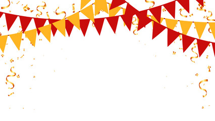 Banner Happy Chinese new year paper flags hanging and gold confetti