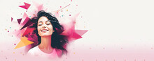 Illustration Vector Abstract  Happy Woman In Pink  For A Women's Day ,