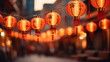 Close up photo of Chinese lantern on the street. Chinese new year concept