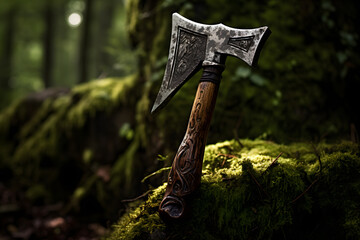 Wall Mural - Viking Axe, forged axe, axe, beautiful axe, wood chopping with an axe, lumberjack axe