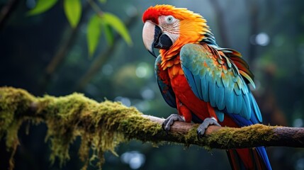 Wall Mural - Scarlet macaw sitting on a branch in the rainforest