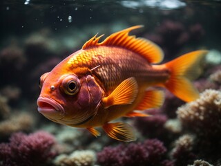 Orange fish in the ocean, an underwater ecosystem teeming with vibrant marine life