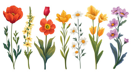 Wall Mural - Set of different beautiful spring season flowers.