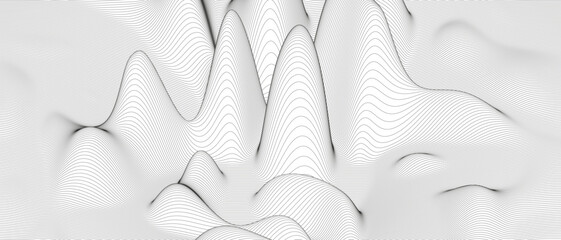 Poster - Monochrome sound line waves abstract background . Distorted line shapes on a white background.