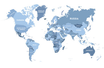 high detail world map with country names vector stock illustration