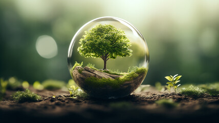 world international environmental education day. globe earth, ground child, water drop forest trees.