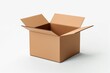 © Hanzala - Compact open empty cardboard box with blank label, on a solid white background, for small art supplies, box with a gentle curve on the lid,