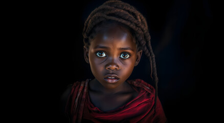 Wall Mural - Close-up portrait of a beautiful African American girl with black hair