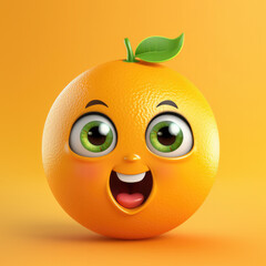 Poster - Cute Cartoon Grapefruit Character with Big Eyes