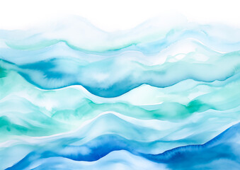 Wall Mural - Ocean water wave copy space for text. Blue, teal, turquoise happy ripples cartoon wave for pool party or ocean beach travel. Web banner, backdrop, wavy background graphic resource by Vita