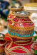 Close-up of a traditional Indian Wedding Ceremony Pot. Punjabi Wedding Decor. 