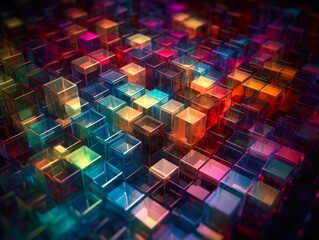 Poster - Background or screensaver made of multi-colored glass cubes. AI generative.