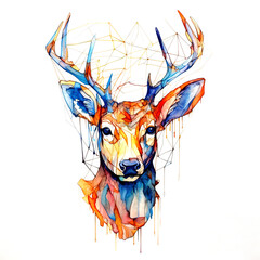 Wall Mural - Beautiful watercolor painting of a deer head on a white background. Mammals, Wildlife Animals. Illustration, Generative AI.