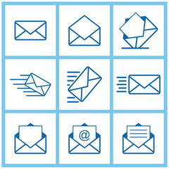 Poster - Set of mail icons. Envelope, letter. Vector illustration, Collection of mail and messaging icons. Design elements for several message icons like mobile apps, websites or UI