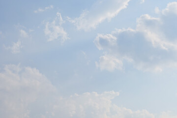 beautiful blue sky and cloud with golden ray sunrise in the morning, natural background